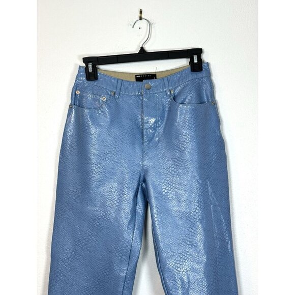ASOS DESIGN‎ Light Blue Faux Crocodile Leather Straight Leg Pants Size 26 Y2K - Picture 2 of 14